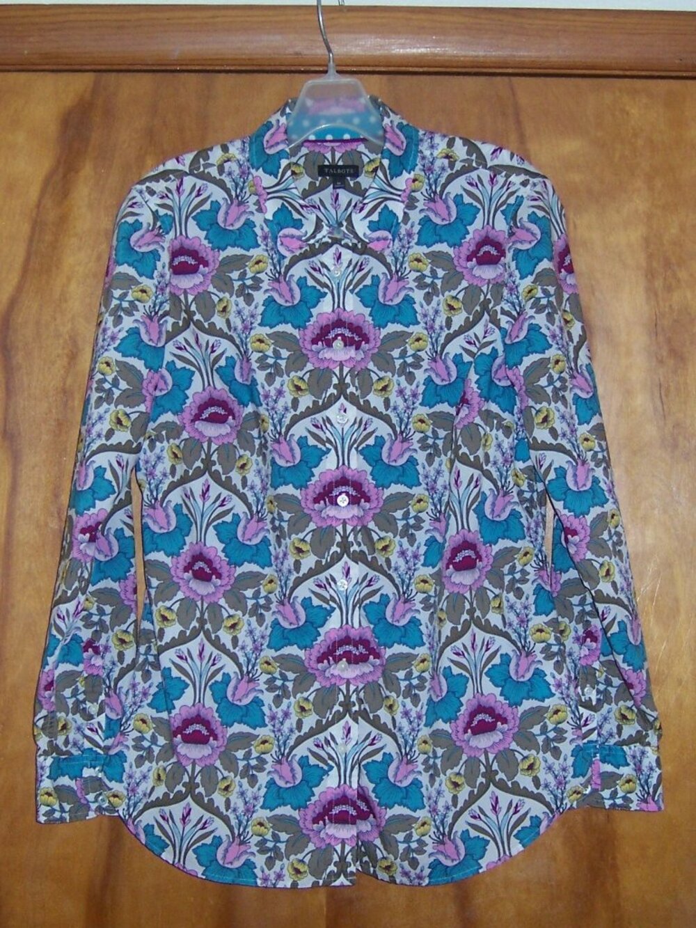 Talbots Button Down Shirt Floral Blouse Cotton Shirt Size M Medium
